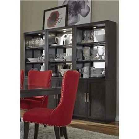 Contemporary Mirrored Back Dining Wall Unit with Touch Lighting